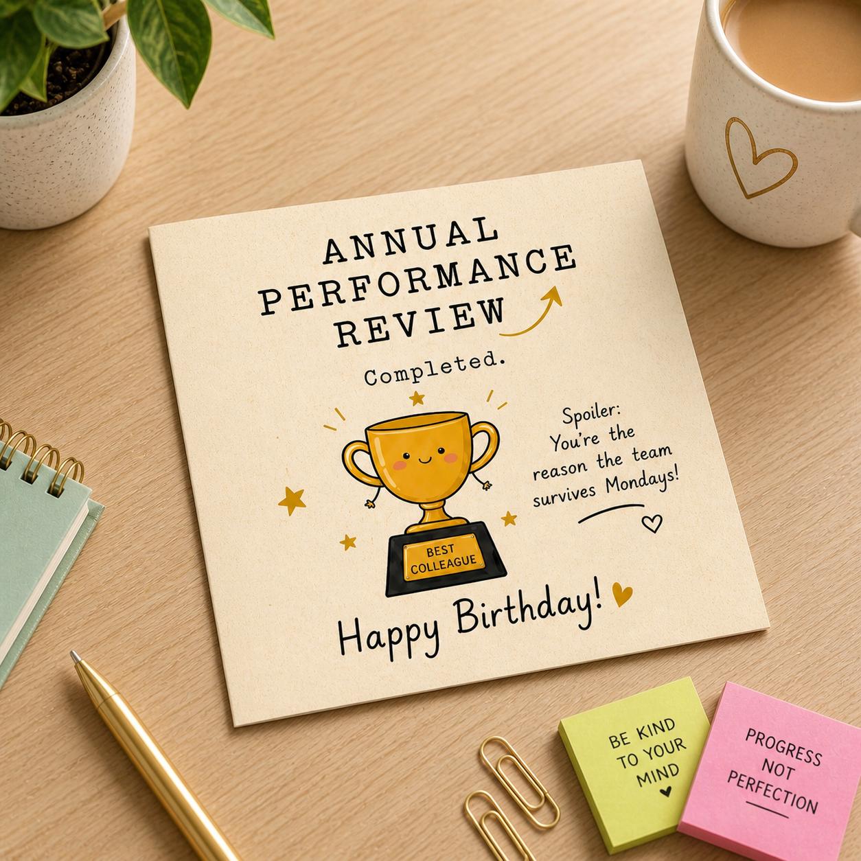 Annual Performance Review Completed β Work Bestie Birthday Card πΌπ