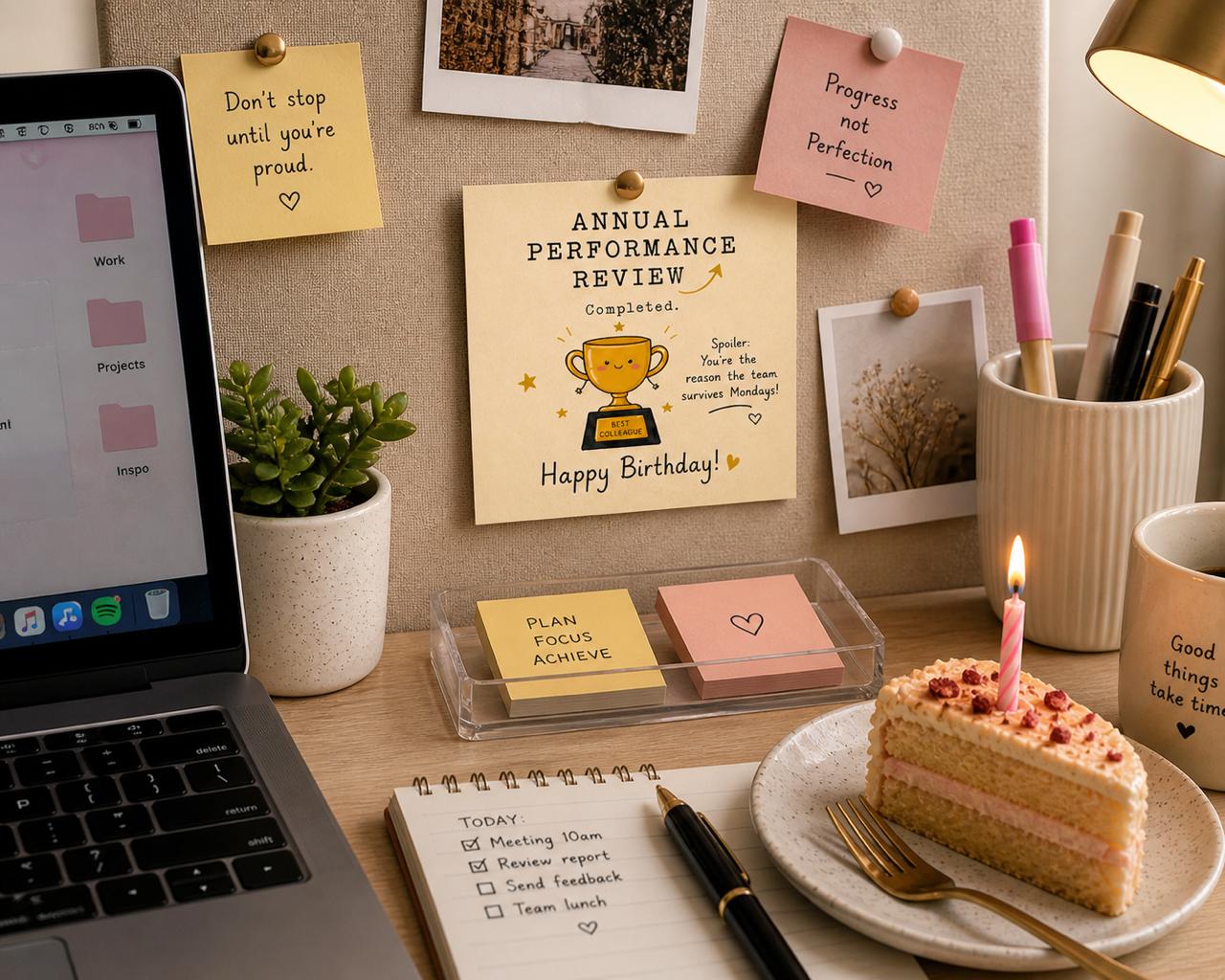 Annual Performance Review Completed – Work Bestie Birthday Card 💼🎉